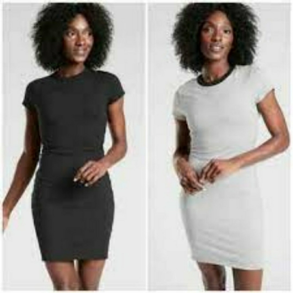Athleta Destina Reversible Short Sleeve Dress Black / Gray Russet Brown / Peach
